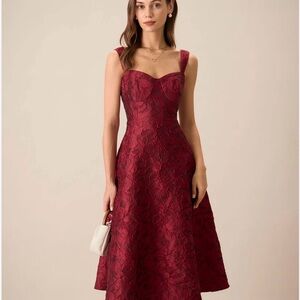 Elegant Red Floral Women Dress